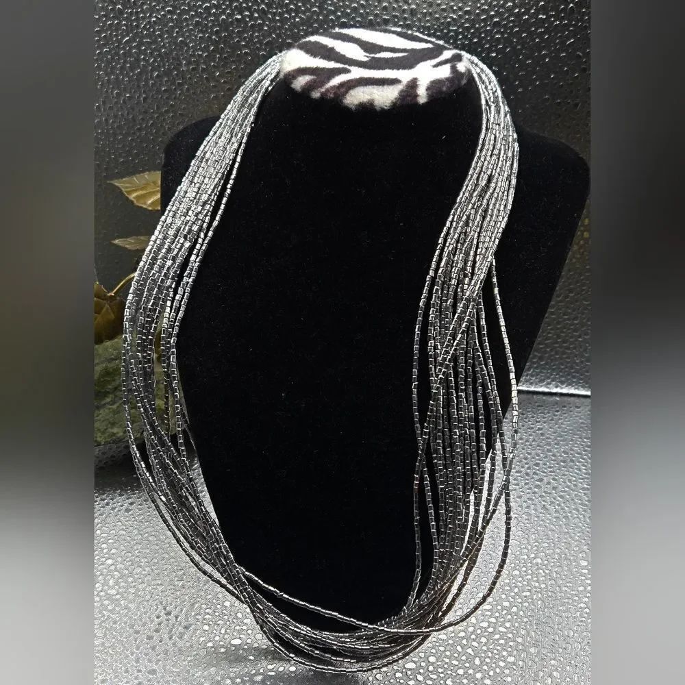 "5/$40" Silvertone Multistrand Seed Bead Adjustable Southwestern Necklace